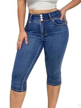 Women's Mid Rise Skinny Capri Jeans Stretchy Denim Cropped